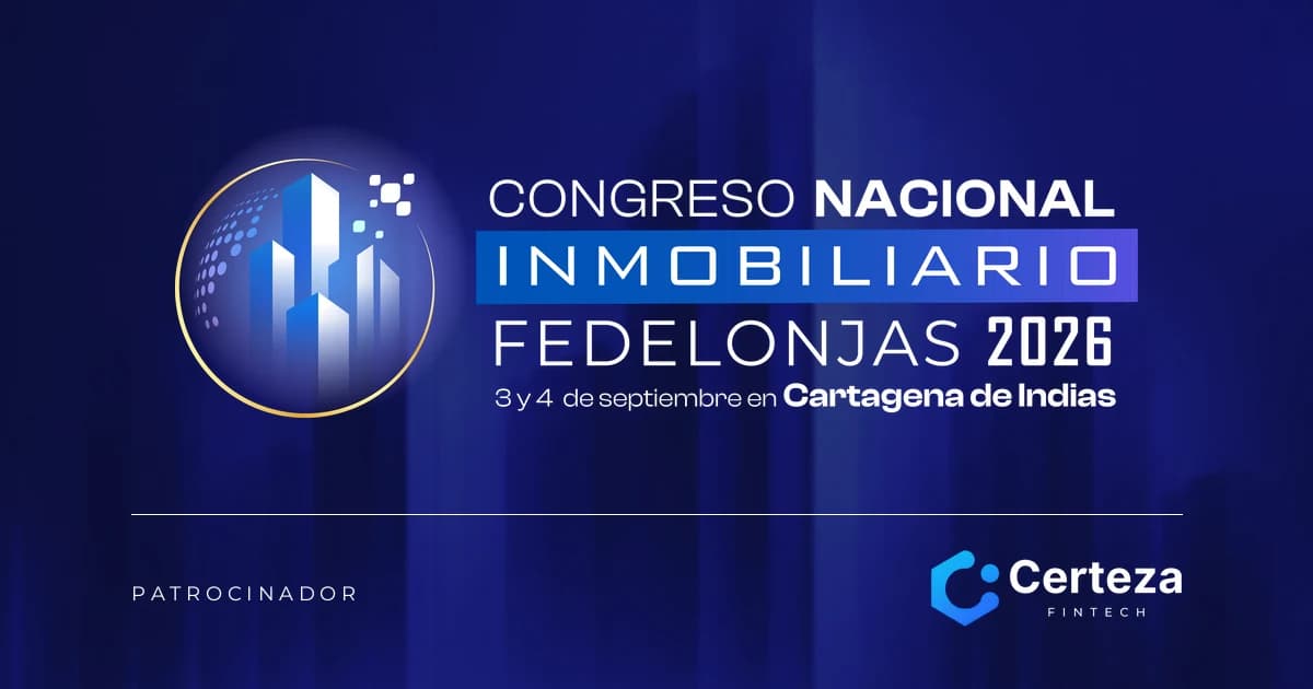 Logo of the Congreso Nacional Inmobiliario Fedelonjas 2026, 3 and 4 September in Cartagena de Indias, beside the Certeza logo as sponsor