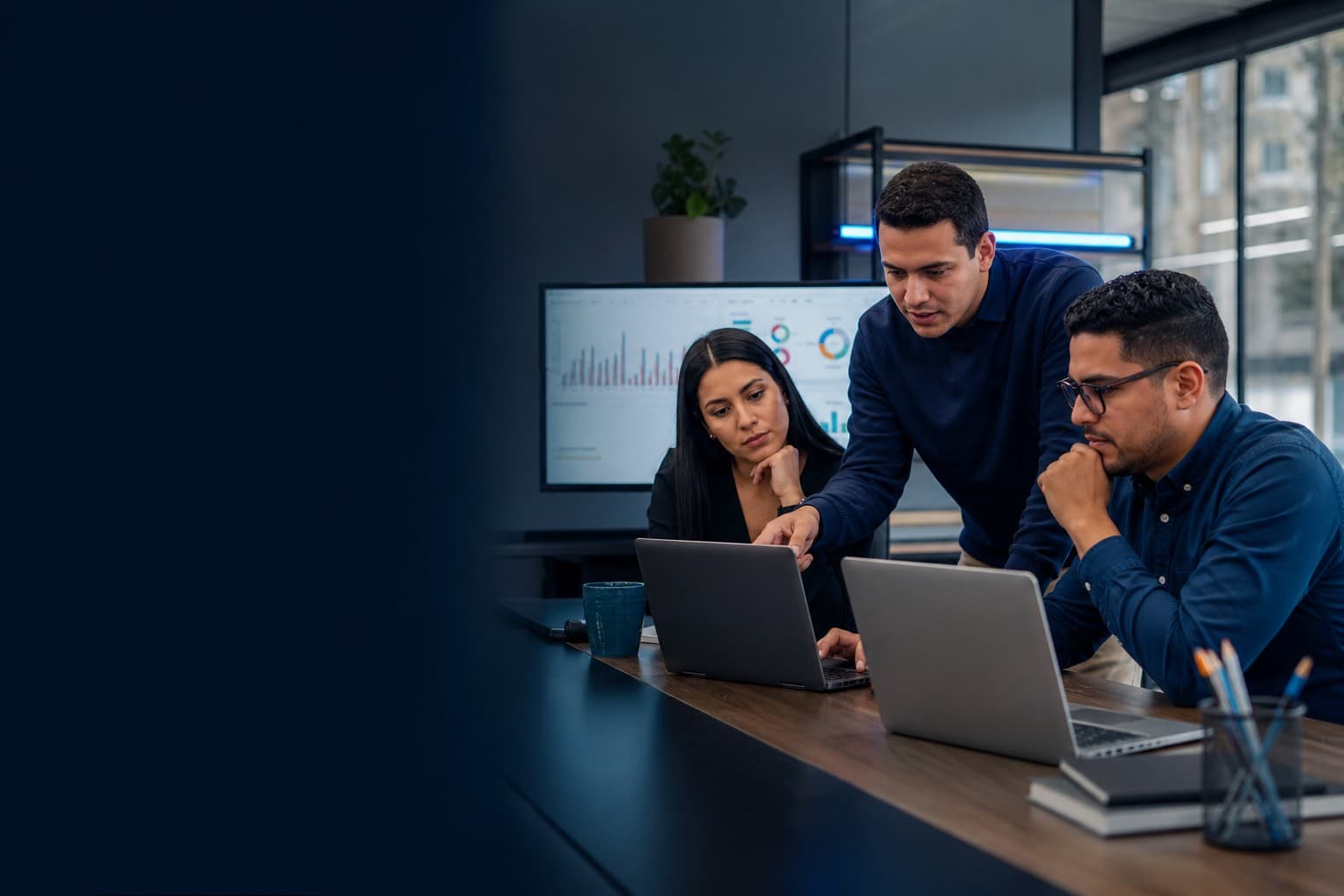 Credit fintech team reviewing receivables, promises, and payments