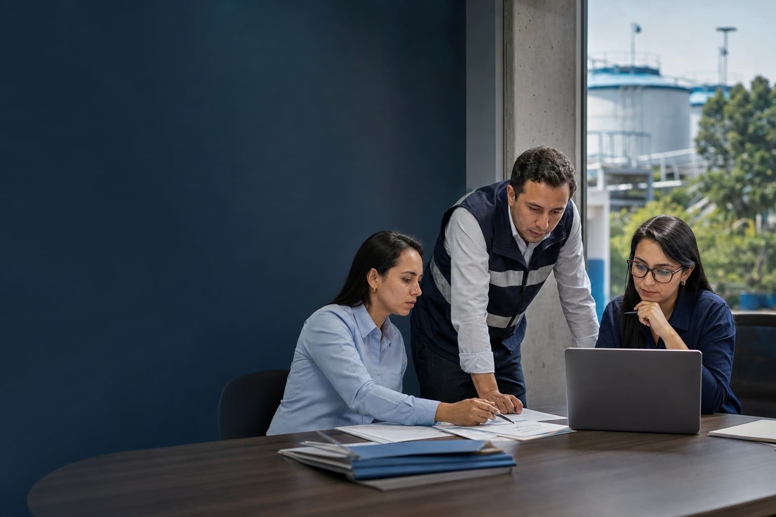 Equipo de una empresa regional de servicios públicos revisando facturas y pagos